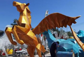 仿古玻璃鋼飛馬雕塑 庭院彩繪雕塑 田間小品