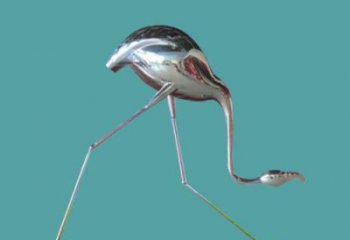 不銹鋼仿古火烈鳥雕塑 庭院彩繪雕塑 田間小品