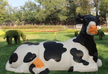 田間玻璃鋼奶牛雕塑 彩繪仿真雕塑 園林擺件