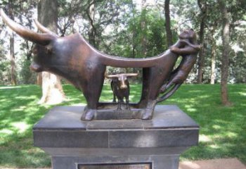 不銹鋼水牛雕塑，田間景觀小品，抽象幾何原理 (11)