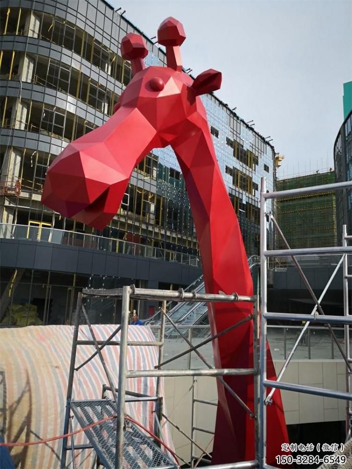 不銹鋼長頸鹿雕塑，異形幾何動物，售樓處小區擺件 (1)