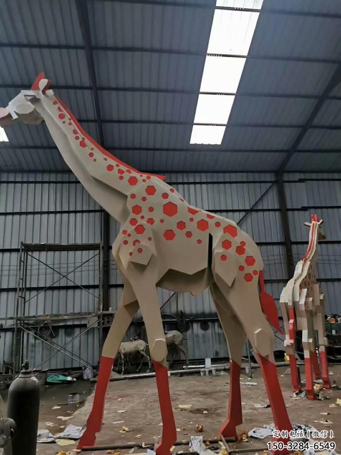 不銹鋼長頸鹿雕塑，異形幾何動物，售樓處小區(qū)擺件 (5)