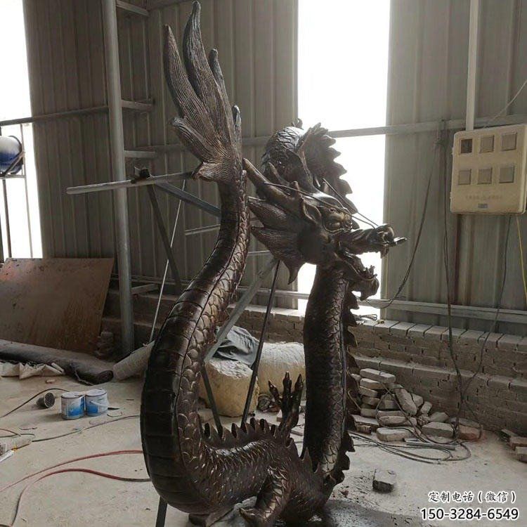 鑄銅仿真龍頭雕塑，黃銅材質，公園園林擺件