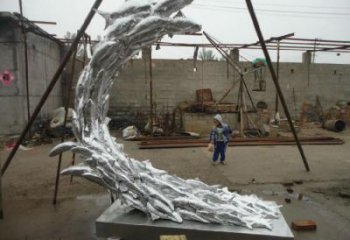 公園魚形雕塑，噴砂發光雕塑，鑄銅工藝