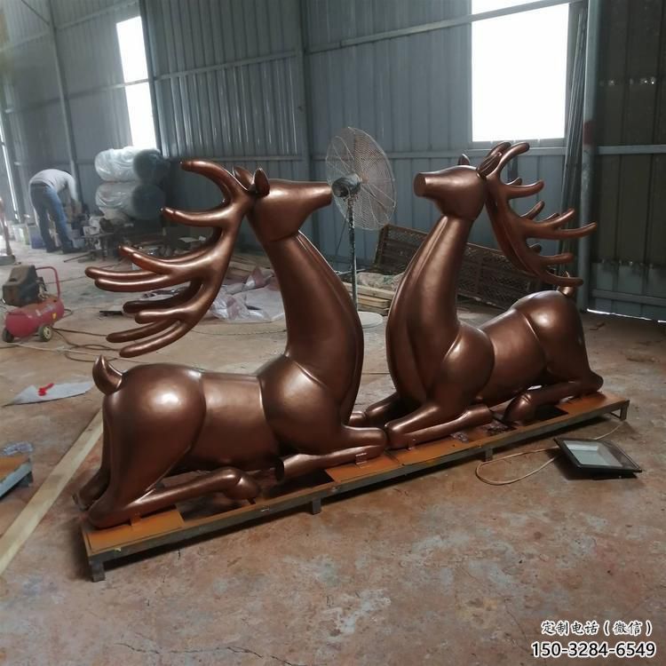 冷飲店馴鹿雕塑，鍍銅海洋雕塑，鏡面工藝