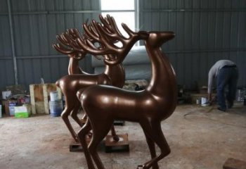街道馴鹿雕塑，鑄銅農(nóng)耕雕塑，古銅效果