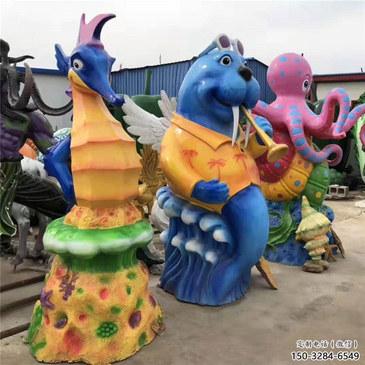 室內(nèi)河馬雕塑，拉絲海洋雕塑，抽象效果