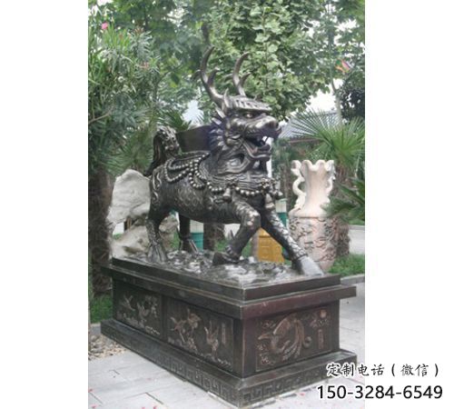 城市麒麟雕塑，網格體育雕塑，古銅效果