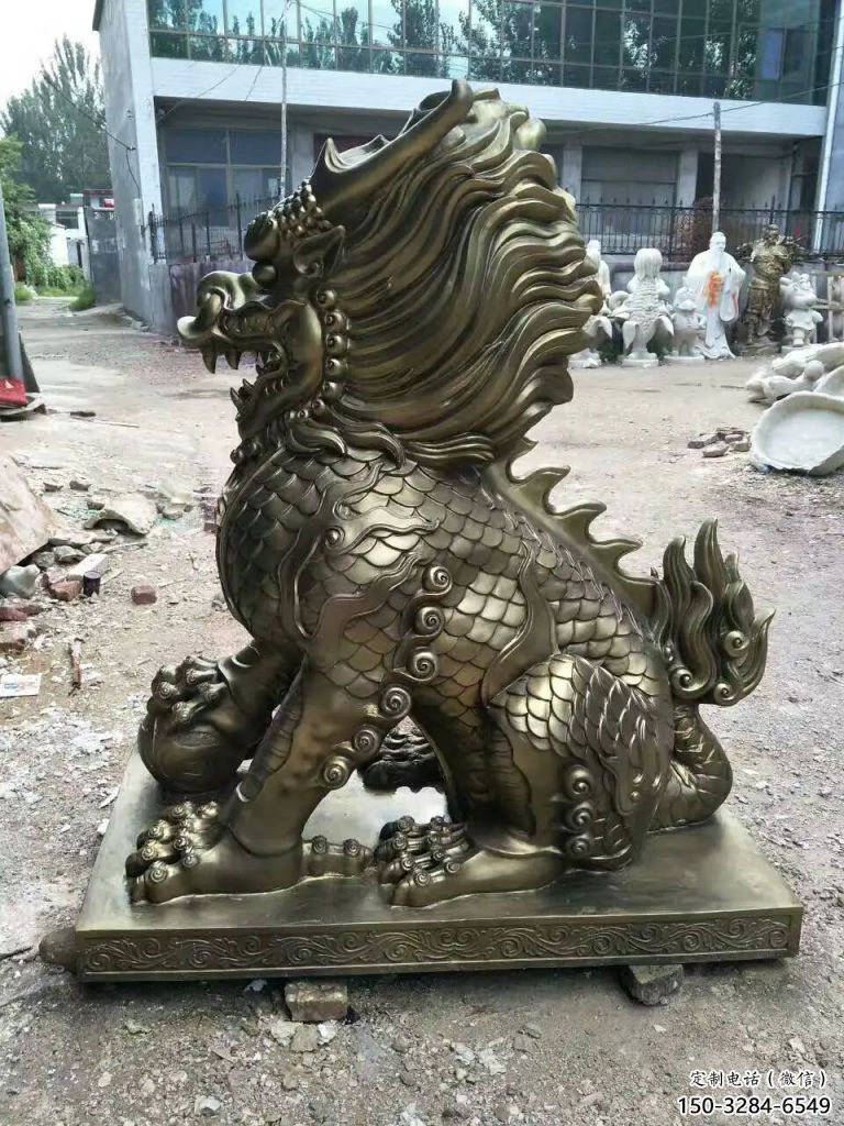 街道麒麟雕塑，鑄銅農(nóng)耕雕塑，古銅效果