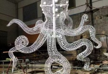 農(nóng)村烏賊雕塑，鏤空海洋雕塑，抽象效果