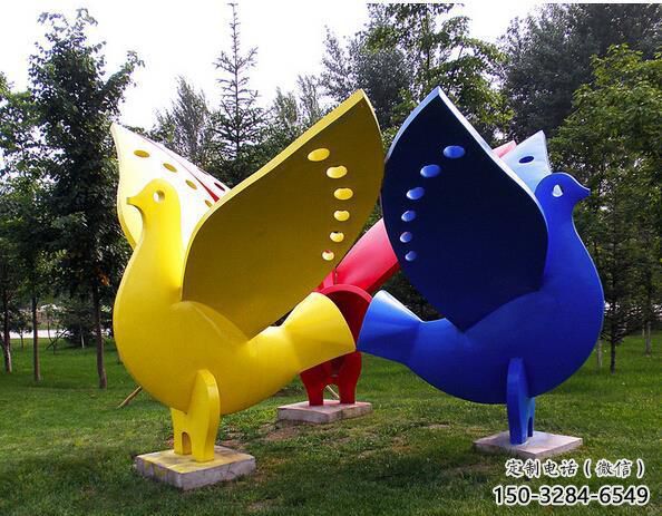 步行街鴿子雕塑，鍛造鳥類雕塑，仿真方式