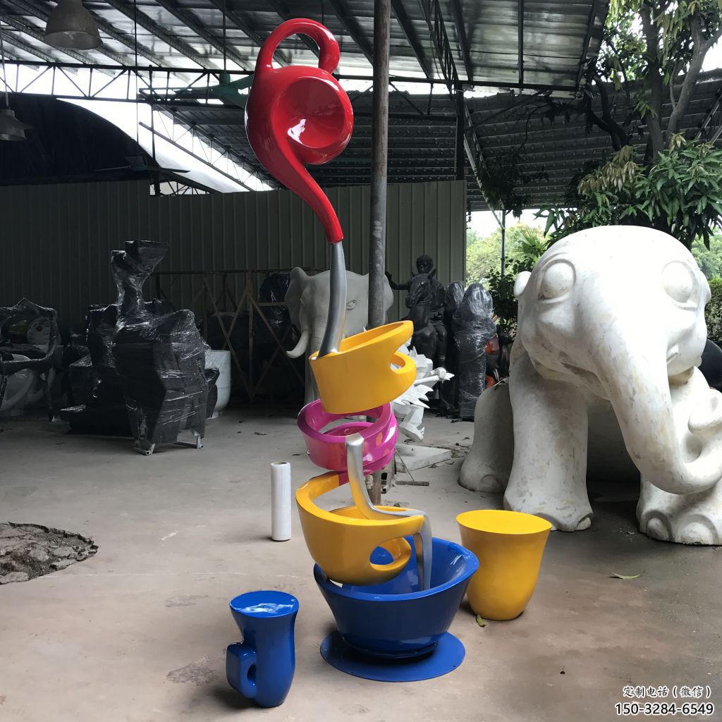 大型茶壺雕塑，鍍銅景觀雕塑，彩繪工藝