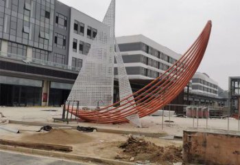 室內帆船雕塑，拉絲景觀雕塑，抽象效果