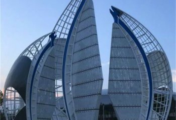 售樓部帆船雕塑，噴砂發光雕塑，烤漆題材