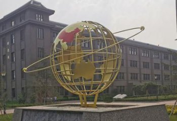 公園地球儀雕塑，噴砂發(fā)光雕塑，鑄銅工藝