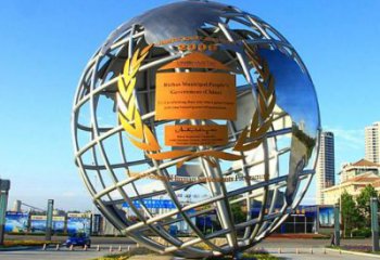 小區地球儀雕塑，拉絲景觀雕塑，抽象效果