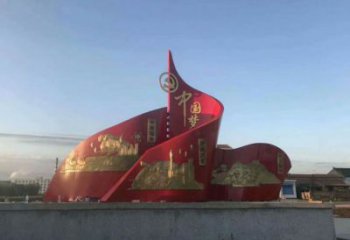 城市旗幟雕塑，烤漆黨建雕塑，古銅效果