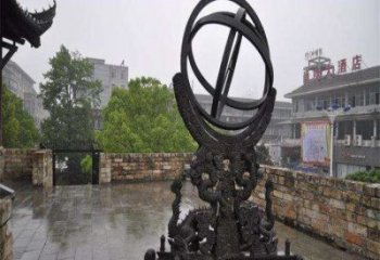 售樓部地動(dòng)儀雕塑，噴砂發(fā)光雕塑，烤漆題材