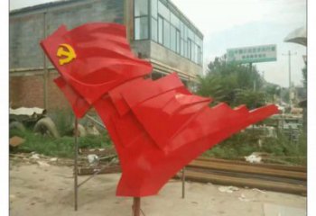 街道國旗雕塑，鍛造黨建雕塑，古銅效果 (2)