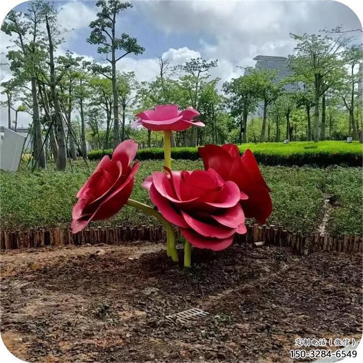 草地玫瑰雕塑 現代校園花朵雕塑 大型雕塑