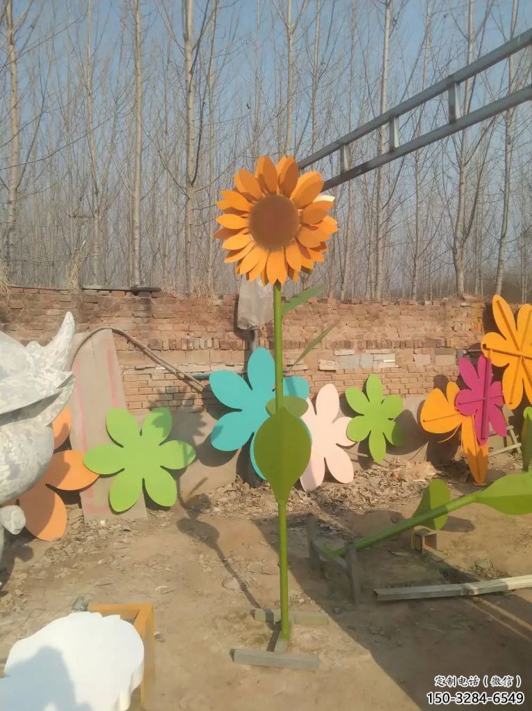 街頭向日葵雕塑 大型別墅區花卉雕塑 鋼管花朵雕塑