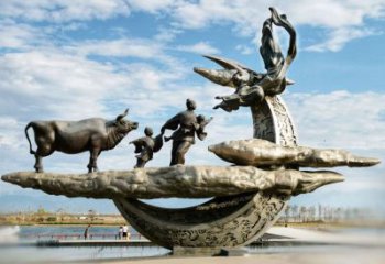 彩繪牛郎織女雕塑 神話(huà)雕塑 步行街?jǐn)[件