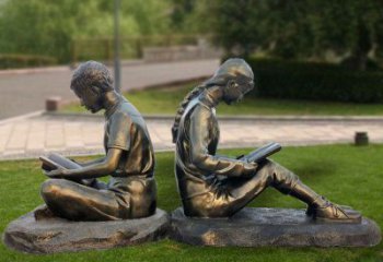 庭院看書雕塑 公園草地人物雕塑 鍛造學(xué)生雕塑