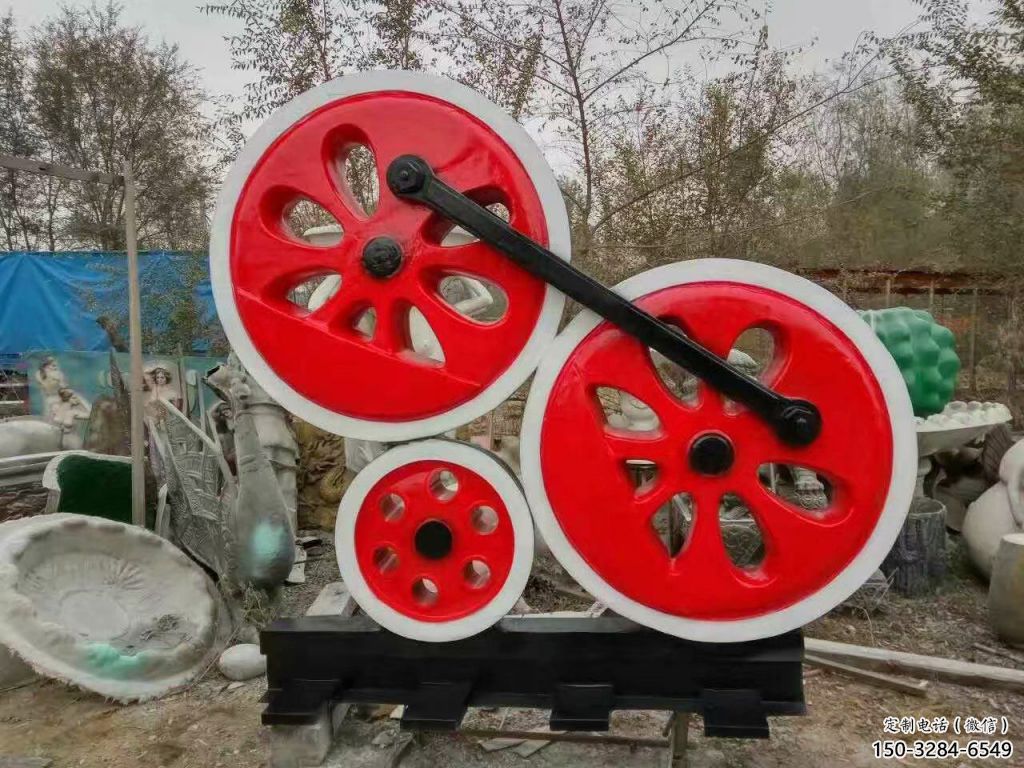 噴漆齒輪雕塑 中式村口工業雕塑 草地機械雕塑