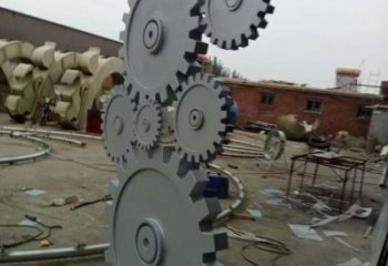 拉絲齒輪雕塑 鏤空創意機械雕塑 別墅區機械雕塑