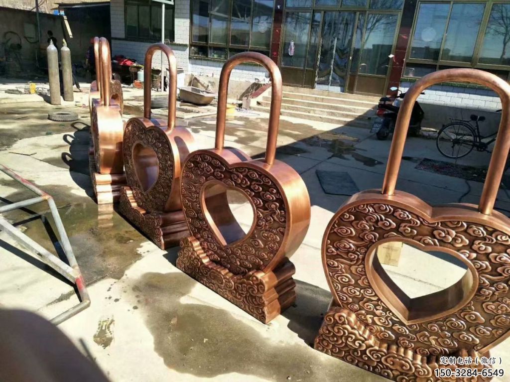 別墅區鎖子雕塑 大型別墅區雕塑 剪影同心鎖雕塑