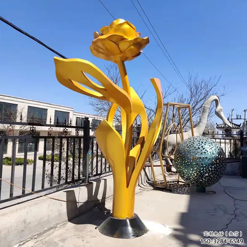 剪影月季花雕塑 噴水園林花朵雕塑 餐飲店花卉雕塑