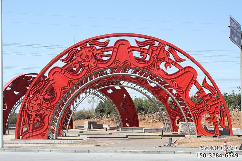 景區拱門雕塑,鏤空透雕設計，不銹鋼鏤空大門雕塑