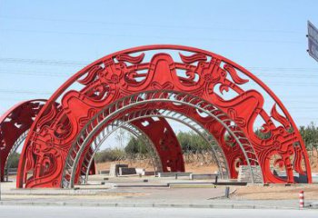 景區(qū)拱門雕塑,鏤空透雕設計，不銹鋼鏤空大門雕塑