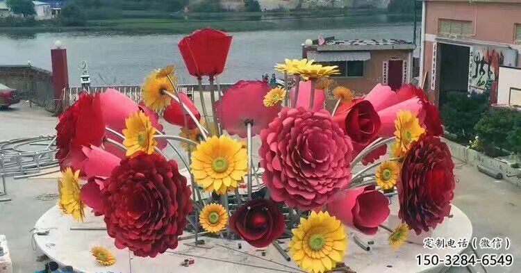 花籃方案供應(yīng)，圓雕體系，景觀花朵花籃雕塑制作展品