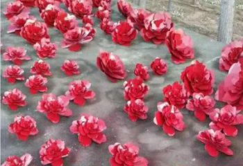 抽象花籃雕塑制造，公園雕塑，鏡面玫瑰花花籃雕塑展品