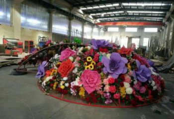 大型花籃雕塑公司，花園小品，玫瑰花花籃雕塑提供