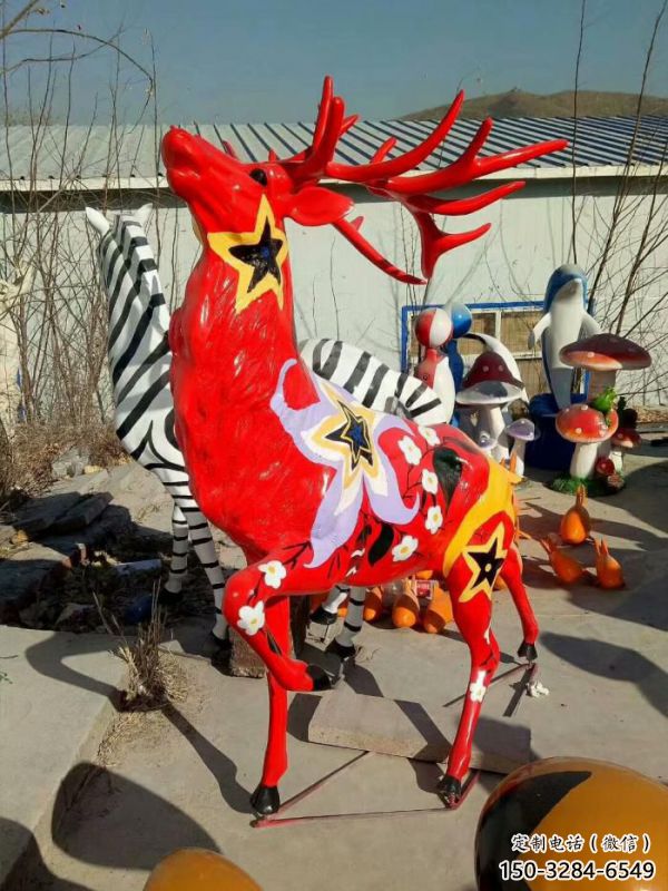 梅花鹿雕塑觀賞型，公園小品，玻璃鋼梅花鹿雕塑生產(chǎn)商