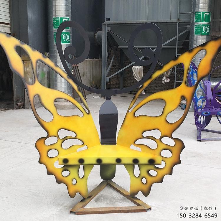 蝴蝶坐凳雕塑，公園小品雕塑，不銹鋼烤漆雕塑