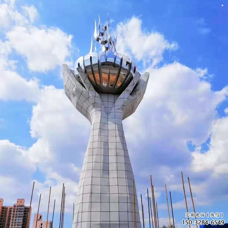 制造地球儀雕塑廠家，鋼管組合，手托地球儀雕塑制作