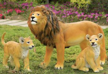 玻璃鋼彩繪獅子雕塑制作，公園景觀美陳動物雕塑