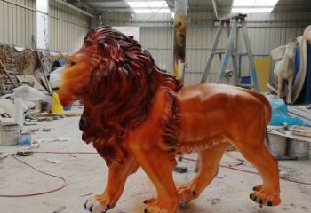 彩繪獅子雕塑，玻璃鋼走獅動物雕塑