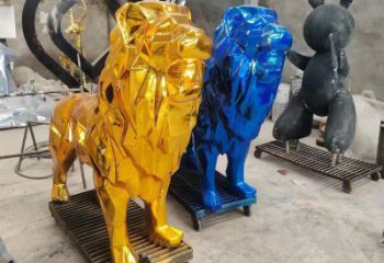 電鍍獅子雕塑精選，美陳雕塑，鍛造不銹鋼獅子雕塑通用