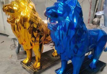 景觀獅子雕塑供應，花園小品，酒店不銹鋼獅子雕塑展品