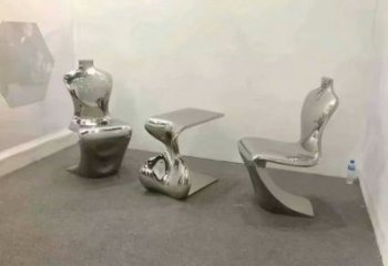 幾何坐凳雕塑，鏡面工藝，不銹鋼坐凳雕塑廠家