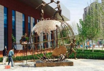 地球儀雕塑訂做，校園雕塑，現代地球儀人物雕塑廠家