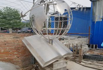 地球儀雕塑制造，白鋼構(gòu)件，校園書籍地球儀雕塑提供