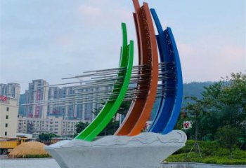 小區帆船雕塑，拉絲景觀雕塑，抽象效果