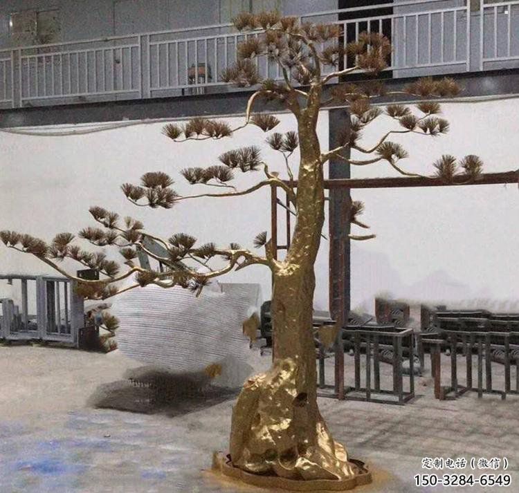 松樹雕塑廠家，村標概念，不銹鋼松樹雕塑通用