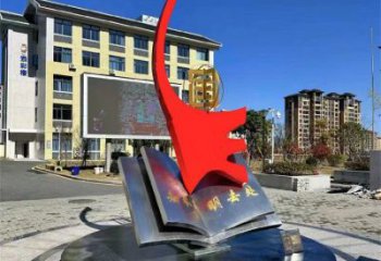 書籍雕塑制造，白鋼構(gòu)件，校園文化書籍雕塑廠家提供