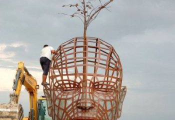 鐵藝人頭像雕塑制造商，室外軟裝，鏤空人頭像雕塑制作承接